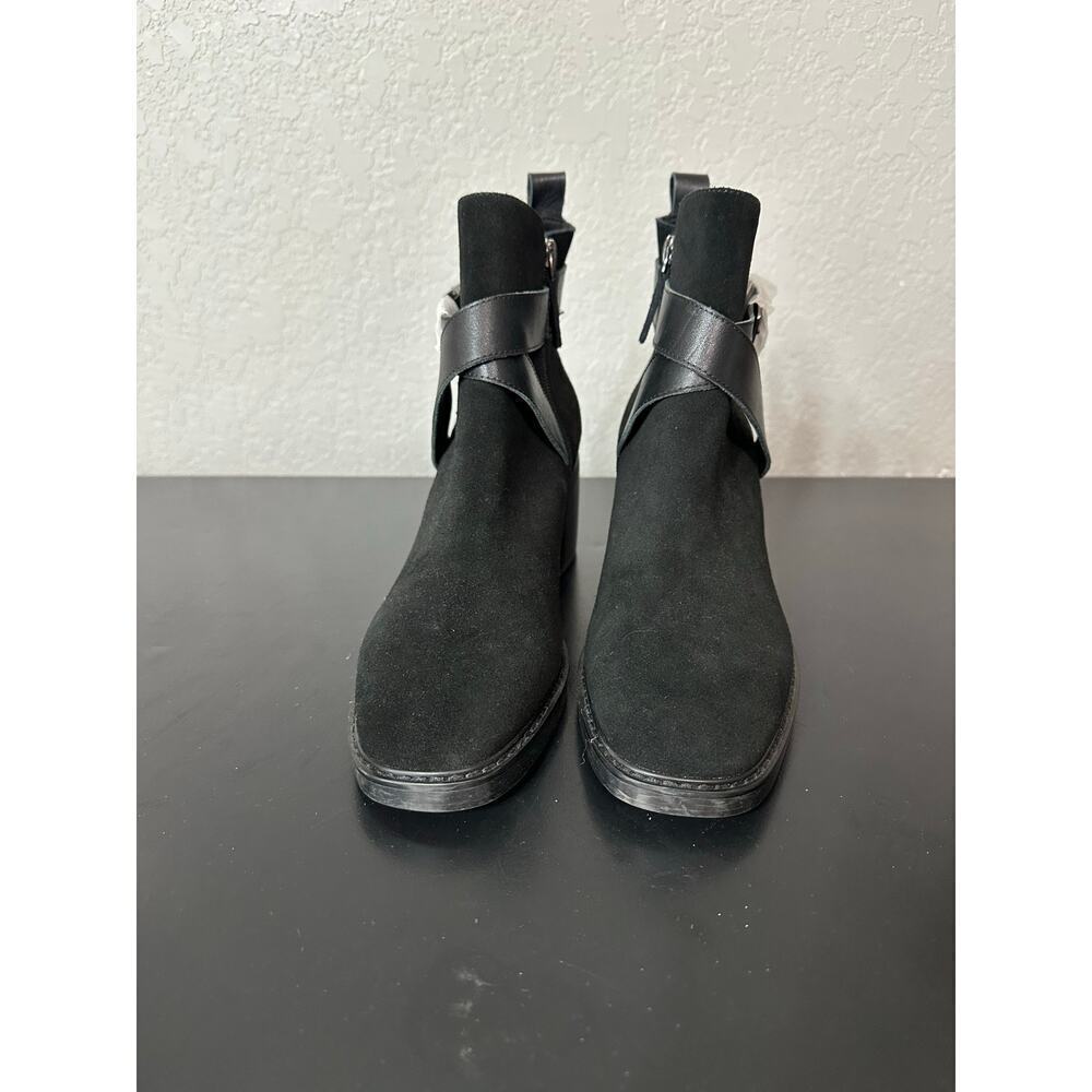 Sanctuary Cora Suede Heeled Ankle Boots Women 10 Black Minimalist Academia Biker - Picture 8 of 8